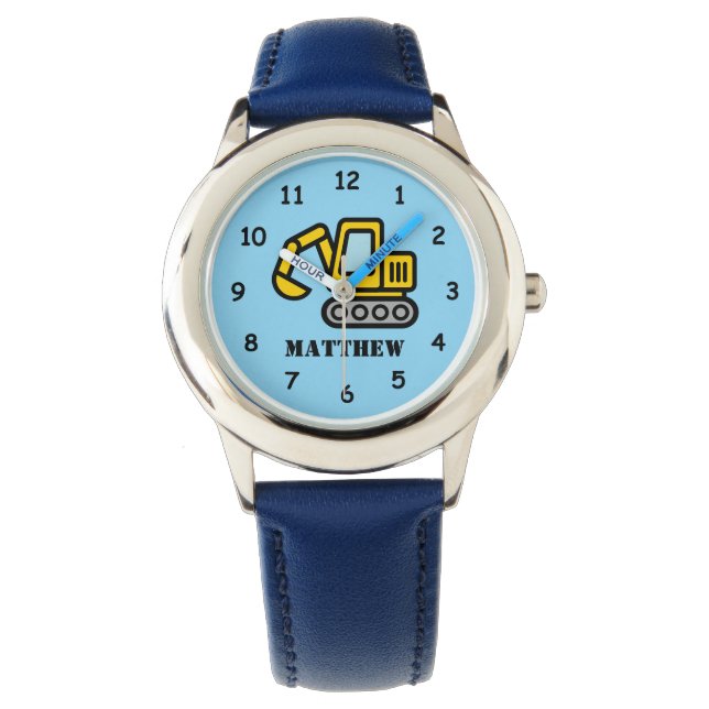 Personalized kid's watch with excavator drawing horloge (Voorkant)