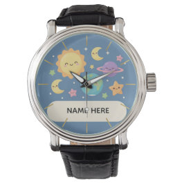 Personalized Kids Watch with Name Cute Space Theme Horloge