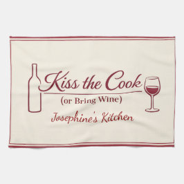 Personalized Kiss the Cook or Bring Wine Funny Red Theedoek