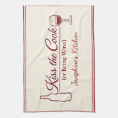 Personalized Kiss the Cook or Bring Wine Funny Red Theedoek (Verticaal)
