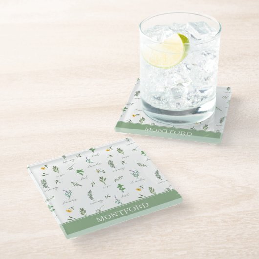 Personalized Kitchen Garden Botanical Glazen Onderzetter (Schuin)