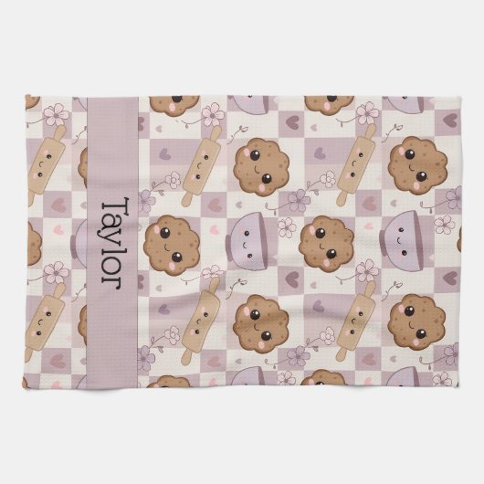 Personalized Kitchen Tea Towel Kawaii Cookie  Theedoek (Horizontaal)
