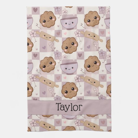 Personalized Kitchen Tea Towel Kawaii Cookie Theedoek (Verticaal)