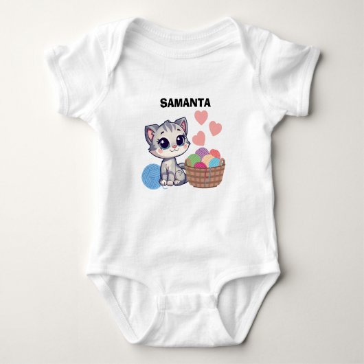 Personalized Kitten & Yarn Baby Bodysuit (Voorkant)
