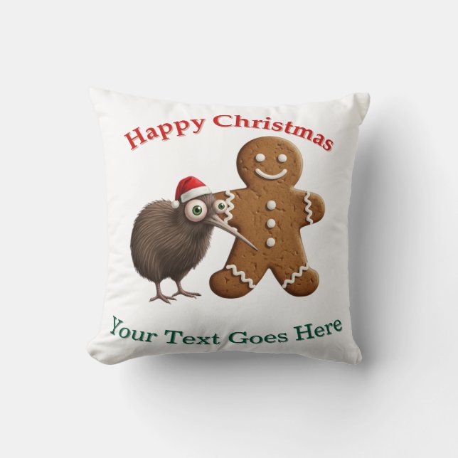 Personalized Kiwi Bird & Gingerbread Man Christmas Kussen (Voorkant)