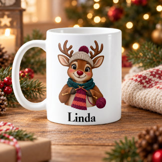 Personalized Knitter Christmas Mug Cute Reindeer Koffiemok