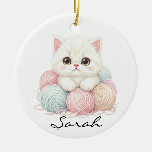 Personalized Knitting Kitten Ornament (Voorkant)