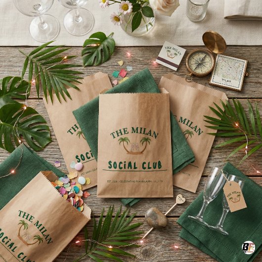 Personalized Kraft Wedding Tropical Palm Trees & H Bedankzakje