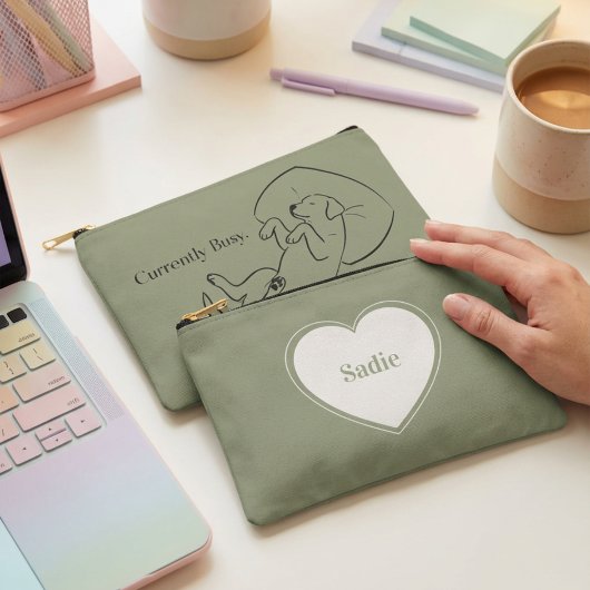 Personalized Labrador Pouch Sage Green Dog Mom Bag Etui