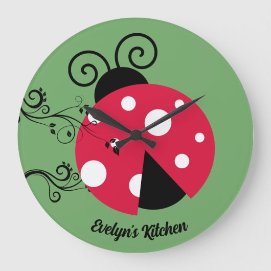 Personalized Lady Bug Kitchen Clock Ladybug Grote Klok (Voorkant)