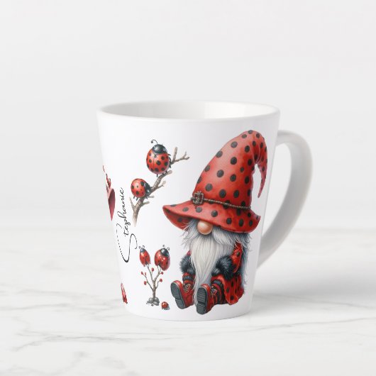 Personalized Ladybug Gnomes Latte Mug Latte Mok (Rechterhoek)
