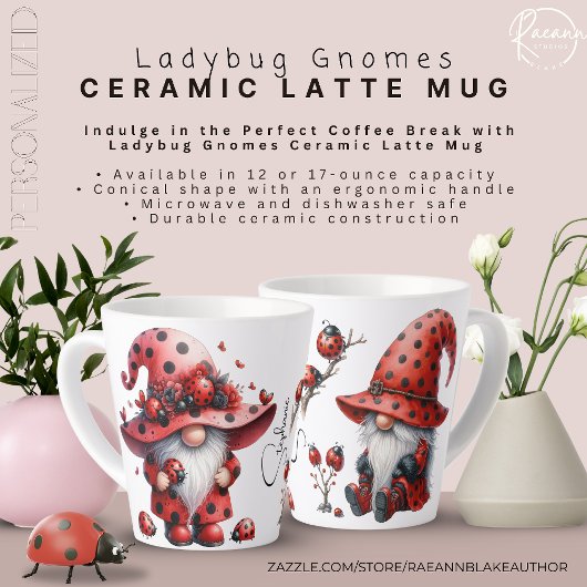 Personalized Ladybug Gnomes Latte Mug Mok