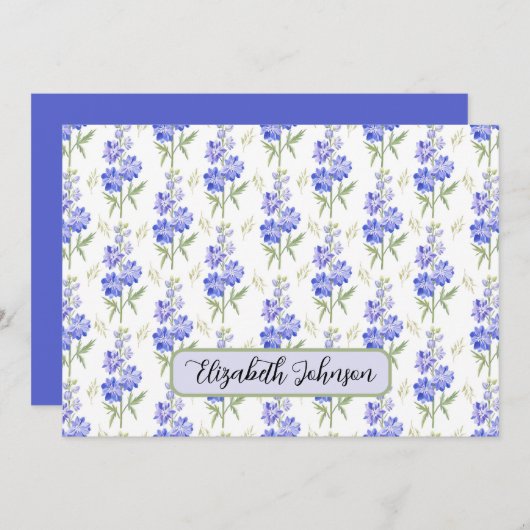 Personalized Larkspur Floral Botanical Note Card Notitiekaartje (Voorkant / Achterkant)