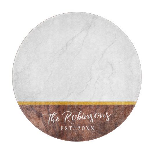 Personalized Last Name Est Date Round Glass Snijplank (Voorkant)