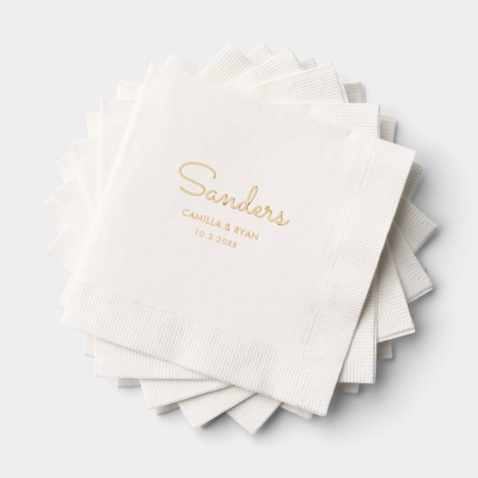 Personalized Last Name Gold Foil Wedding Napkins Folie Servetten (Insitu (Gestapeld))
