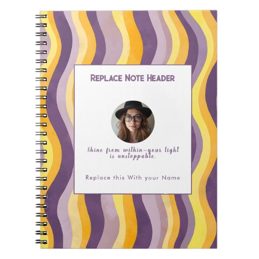 Personalized Lavender and Yellow Wave Patterned Notitieboek (Voorkant)