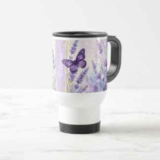 Personalized Lavender Butterfly 15oz Travel Cup Reisbeker