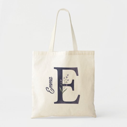 Personalized Lavender Floral E Monogram Tote Bag (Voorkant)