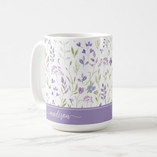 Personalized Lavender Floral Mug Koffiemok (Voorkant links)