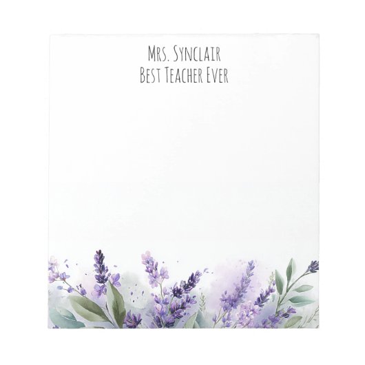 Personalized Lavender Flowers Teacher Appreciation Notitieblok (Voorkant)