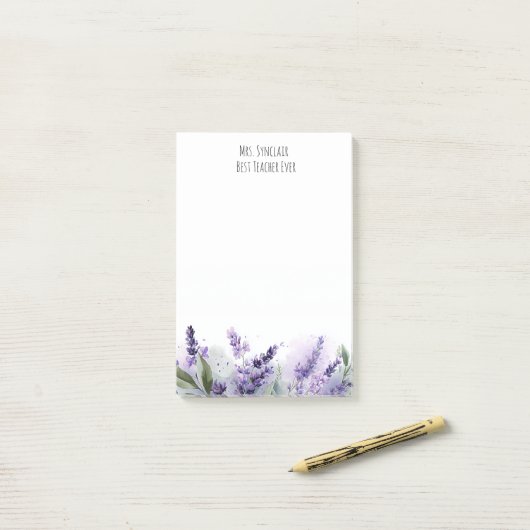 Personalized Lavender Flowers Teacher Appreciation Post-it® Notes (Op bureau)