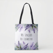 Personalized Lavender Flowers Teacher Appreciation Tote Bag (Voorkant)
