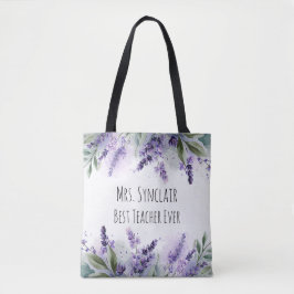 Personalized Lavender Flowers Teacher Appreciation Tote Bag