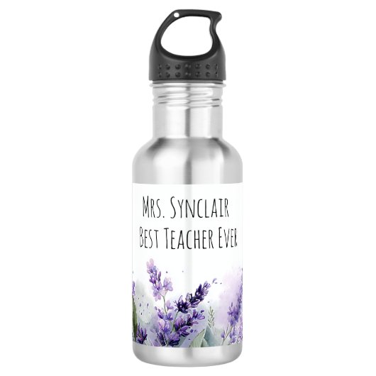 Personalized Lavender Flowers Teacher Appreciation Waterfles (Voorkant)