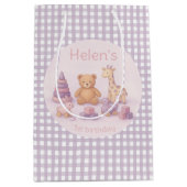 Personalized Lavender Gingham 1st Birthday  Medium Cadeauzakje (Voorkant)