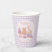 Personalized Lavender Gingham 1st Birthday  Papieren Bekers (Voorkant)