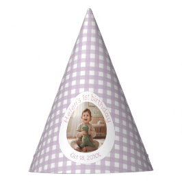 Personalized Lavender Gingham 1st Birthday Photo Feesthoedjes