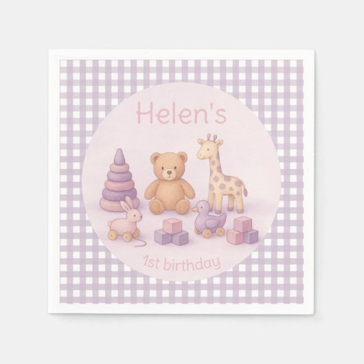 Personalized Lavender Gingham Baby Shower Napkins Servet (Voorkant)