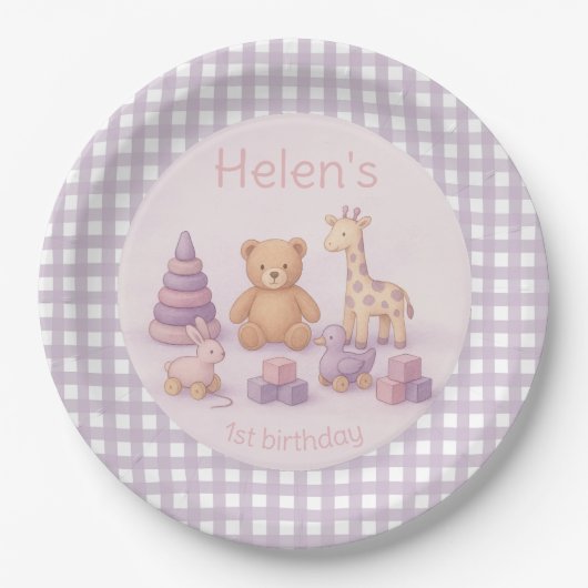 Personalized Lavender Gingham Baby Shower  Papieren Bordje (Voorkant)