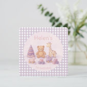 Personalized Lavender Gingham Birthday Invitation Kaart (Staand voorkant)