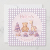 Personalized Lavender Gingham Birthday Invitation Kaart (Voorkant)