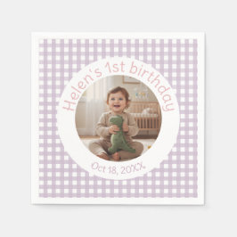 Personalized Lavender Gingham Birthday Photo Servet