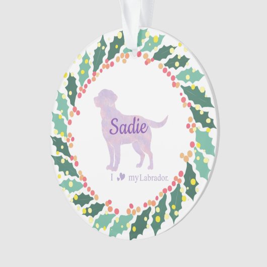Personalized Lavender Labrador Retriever Christmas Ornament (voorkant)