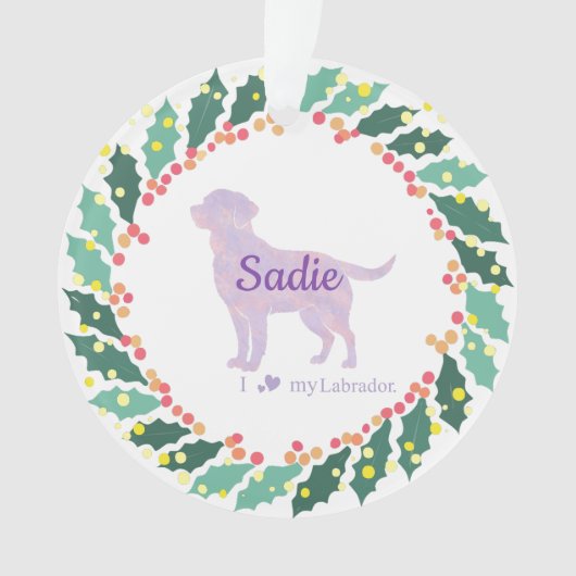 Personalized Lavender Labrador Retriever Christmas Ornament (voorkant)