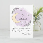 Personalized Lavender Line Art Eid Invitation Kaart (Staand voorkant)