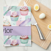 Personalized Lavender Teal Cupcake Pattern Theedoek (Quarter Fold)