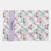 Personalized Lavender Teal Cupcake Pattern Theedoek (Horizontaal)
