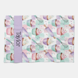 Personalized Lavender Teal Cupcake Pattern Theedoek