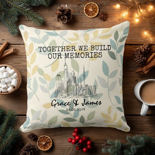 Personalized Leaf Pattern Skyline Couple Pillow Kussen