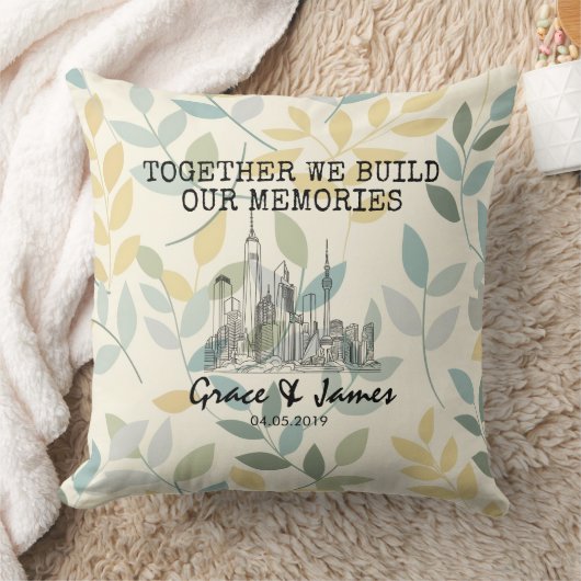Personalized Leaf Pattern Skyline Couple Pillow Kussen (Deken)