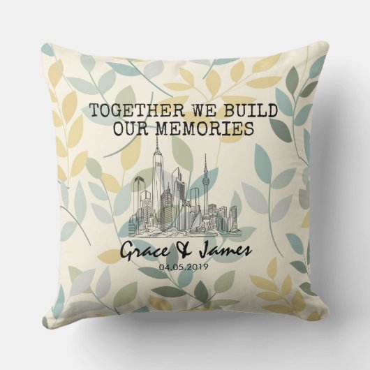Personalized Leaf Pattern Skyline Couple Pillow Kussen (Achterkant)