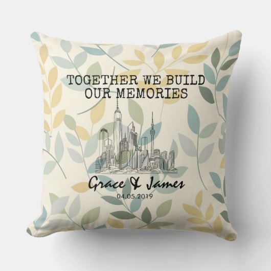 Personalized Leaf Pattern Skyline Couple Pillow Kussen (Voorkant)