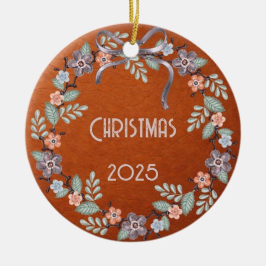 Personalized Leather Pastel Wreath Keramisch Ornament (Voorkant)