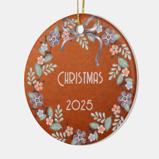 Personalized Leather Pastel Wreath Keramisch Ornament (Links)