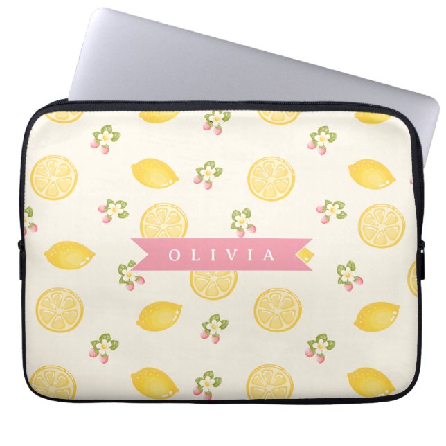 Personalized Lemon Floral Summer Custom Name Laptop Sleeve (Voorkant)