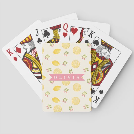 Personalized Lemon Floral Summer Custom Name Pokerkaarten (Achterkant)